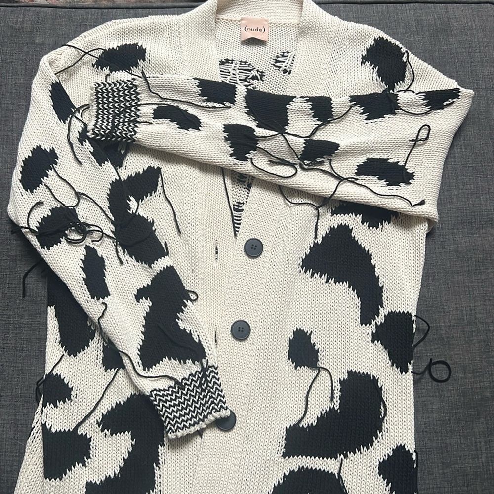 Black & white knit fringe cardigan